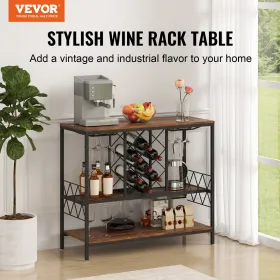 40 Inch Industrial Bar Cabinet, Wine Table for Liquor and Glasses, Sideboard Buffet Cabinet with Glass Holder & Wine Rack,
