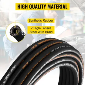 Hydraulic Hose 1/2 inch x 100 ft, Coiled Hydraulic Hose 4000 PSI, Rubber Hydraulic Hose with 2 High-Tensile Steel Wire Braid,