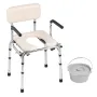 Commode Chair, Bedside Commode with Padded Seat, Drop-Down Arms, 7-Level Adjustable Height, 5.8L Removable Bucket, Easy to Assem