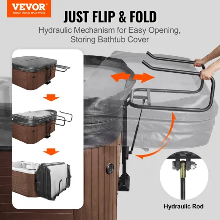 Hot Tub Cover Lift, Spa Cover Lift, Hydraulic, Height 33.1" - 41.3" Width 53.1" - 92.5" Adjustable, Installed Underneath on one 