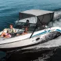 4 Bow Bimini Top Boat Cover, Detachable Mesh Sidewalls, 600D Polyester Canopy with 1" Aluminum Alloy Frame, Includes Storage Boo