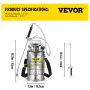 Stainless Steel Sprayer 6L Household Gardening and Floor Cleaning Sprayer, Suitable for the Current Neds of Industry, Agricultur