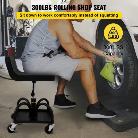 Rolling Garage Stool, 300LBS/136 kg Capacity, Adjustable Height from 15.7 in/40 cm to 20.5 in/52.1 cm, Mechanic Seat with 360-de