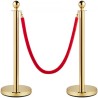 Velvet Ropes and Posts, 5 ft/1.5 m Red Rope, Stainless Steel Gold Stanchion with Ball Top, Red Crowd Control Barrier Used for