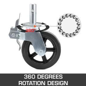 8" x 2" Heavy Duty Scaffolding Rubber Swivel Caster With Dual Locking 1100LBS Capacity Per Wheel