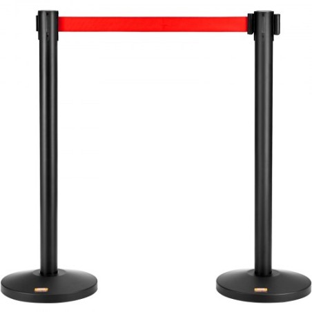 Crowd Control Stanchions, 2-Pack Crowd Control Barriers, Carbon Steel Baking Painted Stanchion Queue Post med 11ft rød