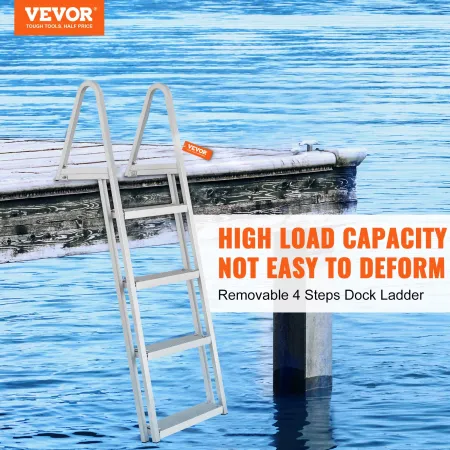 Dock Ladder, Removable 4 Steps, 350 lbs Load Capacity, Aluminum Alloy Pontoon Boat Ladder with 4'' Wide Step & Anti-Slip Design 