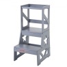 Toddler Step Stool Natural Pine Wood Kitchen Stool 150LBS Gray