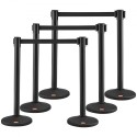 Crowd Control Stanchions, 6-Pack Crowd Control Barriers med 3 stk 6,5ft sorte udtrækkelige bælter, plaststanchionkøindlæg,