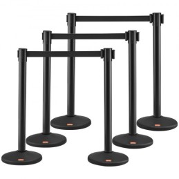 Crowd Control Stanchions, 6-Pack Crowd Control Barriers with 3PCS 6.5FT Black Retractable Belts, Plastic Stanchion Queue Post,