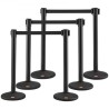 Crowd Control Stanchions, 6-Pack Crowd Control Barriers med 3 stk 6,5ft sorte udtrækkelige bælter, plaststanchionkøindlæg,