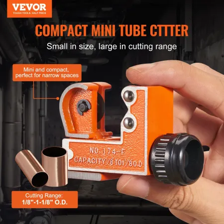 Mini Tubing Cutter, 1/8" - 1-1/8" O.D. Mini Copper Pipe Cutter, Heavy Duty Compact Tube Cutter Tool with High-Speed SKD Blade fo