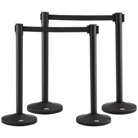 Crowd Control Stanchion, 4-Pack Crowd Control Barrier, Carbon Steel Baking Painted Stanchion Queue Post with 2PCS 6.5FT