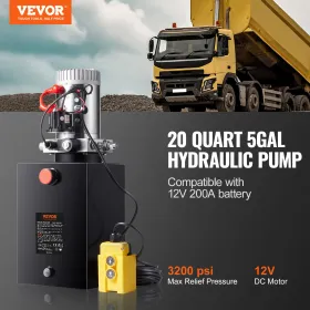 Hydraulic Pump 20 Quart Single Acting Dump Trailer Pump Power Unit DC 12V