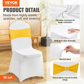 50 Sets Stretch Spandex Folding Chair Covers, Universal Fitted Chair Cover with Chair Sashes, Removable Washable Protective