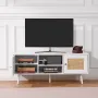 Rattan TV Stand, Boho TV Cabinet for 55 inch TV, Mid Century Modern TV Stand, Rattan TV Console with Adjustable Shelfs for Livin