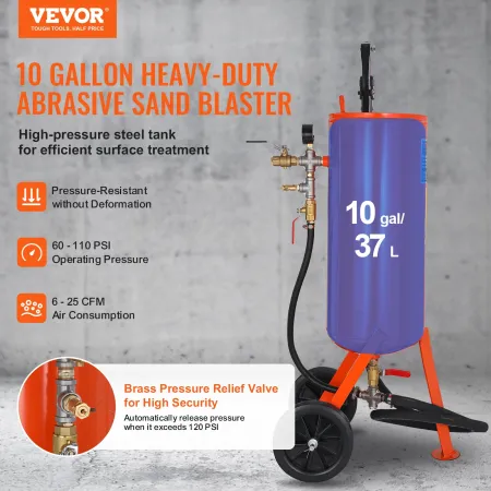10 gallon tunge sandblaster 60-110 psi med 2 dyser & 7,5ft