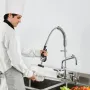 Commercial Faucet with Pre-Rinse Sprayer, 25" (63.5 cm) Height, 8" (20.3 cm) Center, 12" (30.5 cm) Swing Spout, Wall Mount Kitch