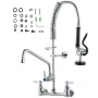 Commercial Faucet with Pre-Rinse Sprayer, 25" (63.5 cm) Height, 8" (20.3 cm) Center, 12" (30.5 cm) Swing Spout, Wall Mount Kitch