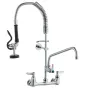 Commercial Faucet with Pre-Rinse Sprayer, 25" (63.5 cm) Height, 8" (20.3 cm) Center, 12" (30.5 cm) Swing Spout, Wall Mount Kitch