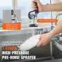 Commercial Faucet with Pre-Rinse Sprayer, 44" Height, 8" Center, 12" Swing Spout, Wall Mount Kitchen Sink Faucet, Brass Construc