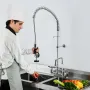 Commercial Faucet with Pre-Rinse Sprayer, 44" Height, 8" Center, 12" Swing Spout, Wall Mount Kitchen Sink Faucet, Brass Construc