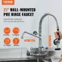 Commercial Faucet with Pre-Rinse Sprayer, 21" Height, 8" Center, 12" Swing Spout, Wall Mount Kitchen Sink Faucet, Brass Construc