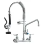 Commercial Faucet with Pre-Rinse Sprayer, 21" Height, 8" Center, 12" Swing Spout, Wall Mount Kitchen Sink Faucet, Brass Construc