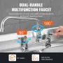 Commercial Faucet with Pre-Rinse Sprayer, 26" (66 cm) Height, 8" (20.3 cm) Center, 12" (30.5 cm) Swing Spout, Deck Mount Kitchen
