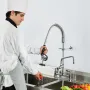 Commercial Faucet with Pre-Rinse Sprayer, 26" (66 cm) Height, 8" (20.3 cm) Center, 12" (30.5 cm) Swing Spout, Deck Mount Kitchen