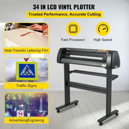 Vinyl Cutter Machine, 34 Inch Paper Feed Cutting Plotter Bundle Adjustable Force & Speed Vinyl Printer, LCD Display Windows Comp
