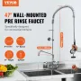 Commercial Faucet with Pre-Rinse Sprayer, 47" Height, 8" Center, 12" Swing Spout, Wall Mount Kitchen Sink Faucet, Brass Construc