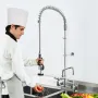 Commercial Faucet with Pre-Rinse Sprayer, 47" Height, 8" Center, 12" Swing Spout, Wall Mount Kitchen Sink Faucet, Brass Construc
