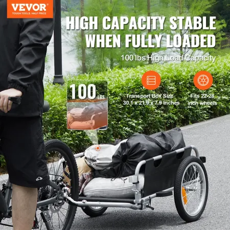 Bike Cargo Trailer, 100 lbs Load Capacity, Heavy-Duty Bicycle Wagon Cart, Foldable Compact Storage & Quick Release with Universa