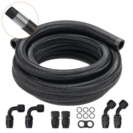10AN Fuel Line Kit, 10 FT Fuel Hose Kit, 0.55" Nylon Stainless Steel Braided Fuel Line Oil/Gas/Diesel Hose End Fitting Kit,