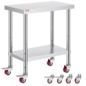 Stainless Steel Catering Work Table 30x18 Inch Commercial Kitchen Table with 4 Wheels Commercial Food Prep Workbench With
