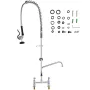 Commercial Faucet with Pre-Rinse Sprayer, 44" Height, 8" Center, 12" Swing Spout, Deck Mount Kitchen Sink Faucet, Brass Construc