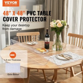 Clear Table Cover Protector, 48 inch/1230 mm Round Table Cover, 1.5 mm Thick PVC Plastic Tablecloth, Waterproof Desktop