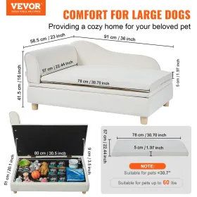 Kæledyrssofa, hunde sofa til store hunde og katte, blød fløjlsagtig hunde sofa, 110 lbs Loading Cat Sofa, White