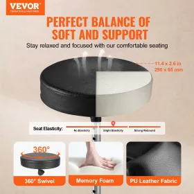 Trommestrone, 19,3 til 23 in / 490-585 mm Højde justerbar, polstret trommestolsæde med anti-slip fødder 5A trommestikker 330