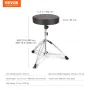 Drum Throne, 19.3 to 23 in / 490-585 mm Height Adjustable, Padded Drum Stool Seat with Anti-Slip Feet 5A Drumsticks 330 lbs / 15