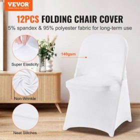 12 PCS White Stretch Spandex Chair Covers, Folding Kitchen Chairs Cover, Universal Washable Slipcovers Protector, Removable