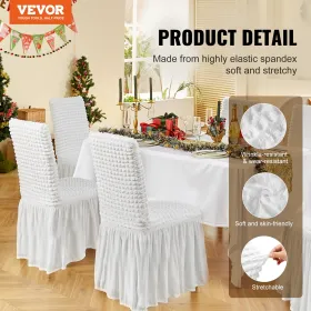 4 PCS White Stretch Spandex Folding Chair Covers, Universal Fitted Chair Cover with Skirt, Removable Washable Protective