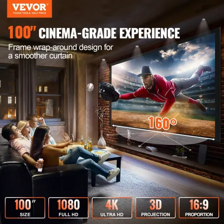 100 tommer diagonal projektor skærm 16: 9 4K HD Projector