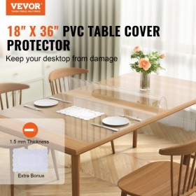 Clear Table Cover Protector, 18" x 36" Rectangle Table Cover, 1.5 mm Thick PVC Plastic Tablecloth, Waterproof Desktop Protector
