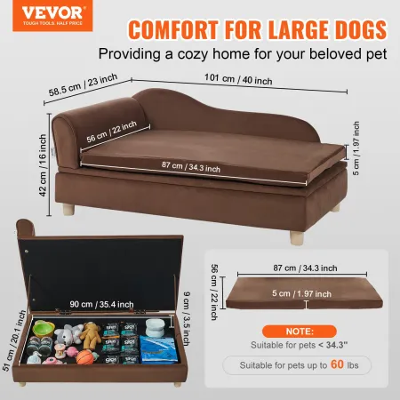 Pet Sofa, Dog Couch for Large-Sized Dogs and Cats, Soft Velvety Dog Sofa Bed, 110 lbs (49.9 kg) Loading Cat Sofa, Dark Brown