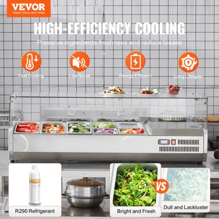 Bordplade kølet salat pizza prep station 150 W glasvagt CE