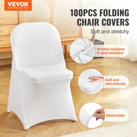 100PCS White Stretch Spandex Folding Chair Covers, Universal Fitted Chair Cover, Removable Washable Protective Slipcovers, for