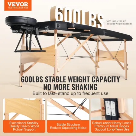 Portable Massage Table 28" (71.1 cm) W, 2 Folding Lightweight Massage Table, 8-Level Height Adjustable Salon Tattoo Bed, Spa Tab
