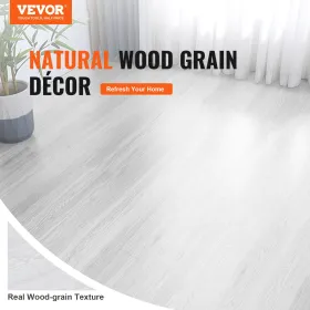 Self Adhesive Vinyl Floor Tiles 390 x 23.6 inch, 1.5mm Thick Peel & Stick, Light Gray Wood Grain DIY Flooring for Kitchen,